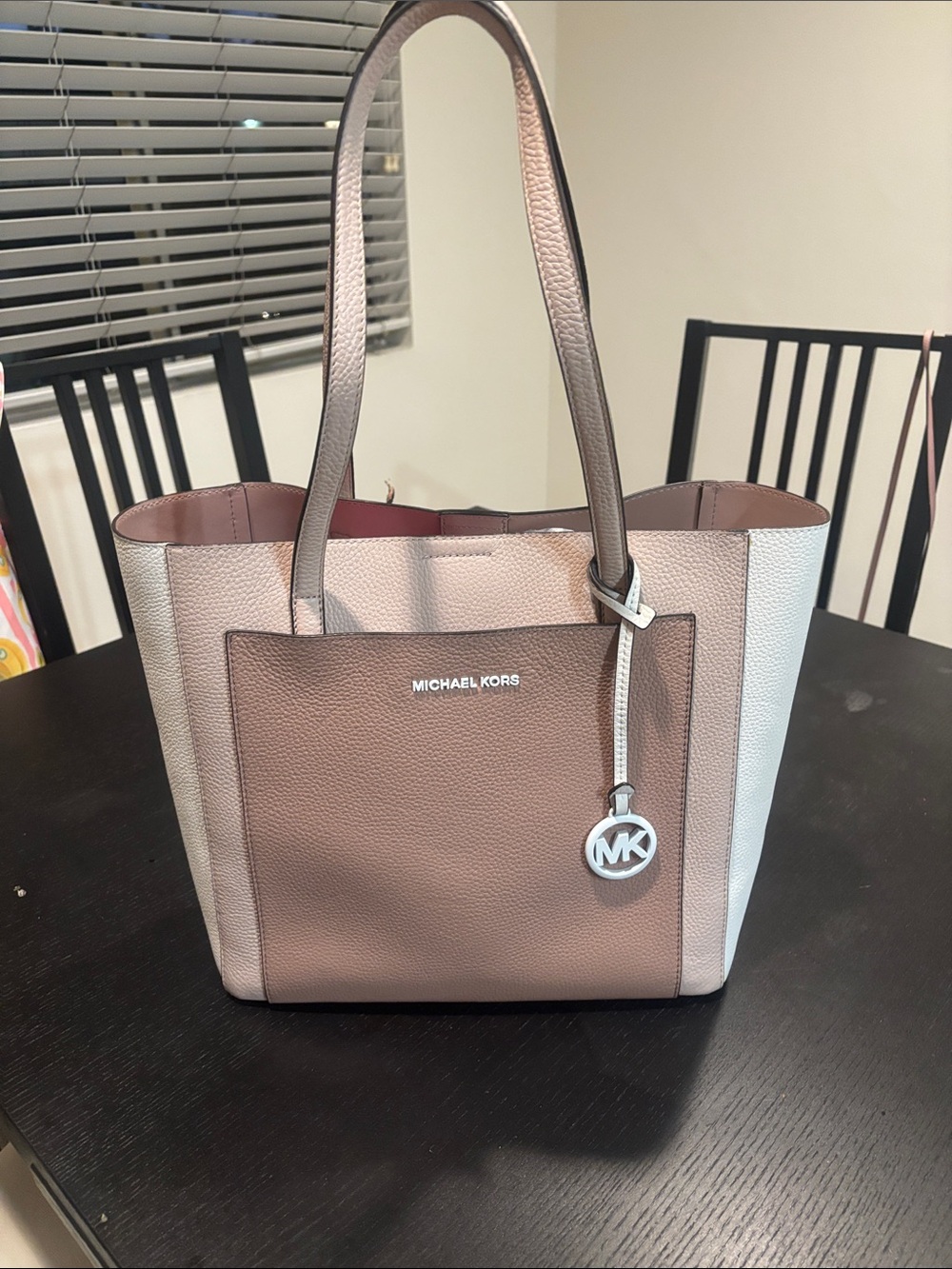 Michael Kors Pink Taupe and Cream Leather Colorblock Tote